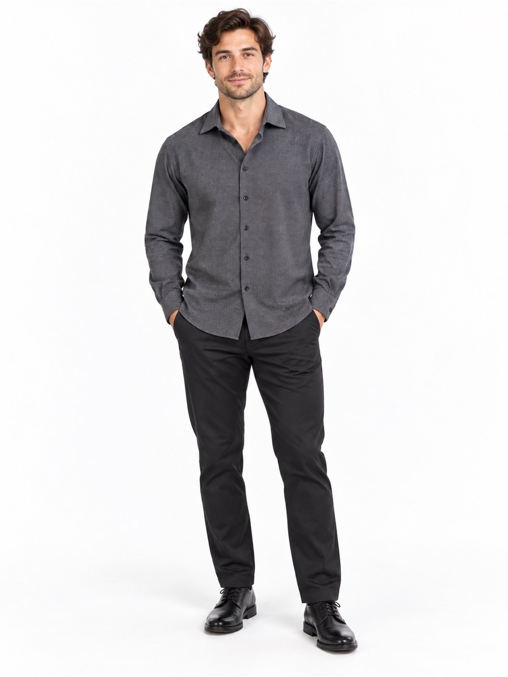 Westzeroone Men's Charcoal Micro-Pattern Long-Sleeve Dress Shirt like new size L
